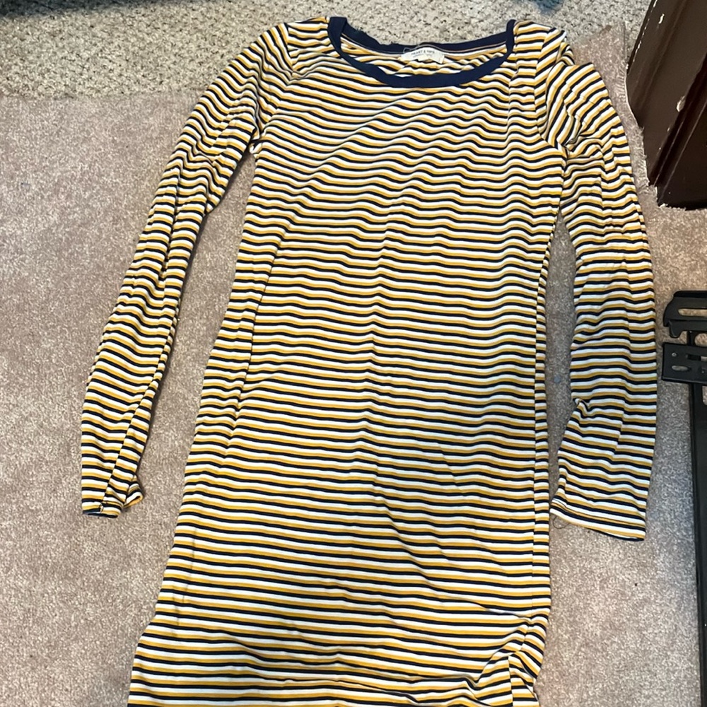 Heart Hips Navy and Yellow Striped Top